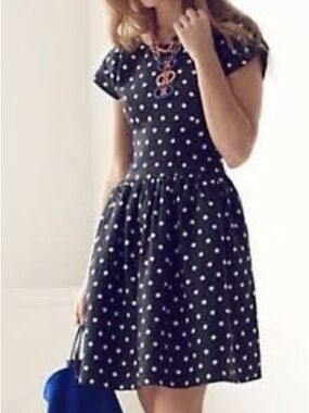 Anthropologie Navy and Ivory Polka Dot Mini Dress